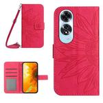 For OPPO A60 4G Skin Feel Sun Flower Embossed Flip Leather Phone Case with Lanyard(Rose Red)