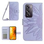 For OPPO Reno12 Pro 5G Global Skin Feel Sun Flower Embossed Flip Leather Phone Case with Lanyard(Purple)
