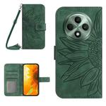 For OPPO Reno12 F 5G Global Skin Feel Sun Flower Embossed Flip Leather Phone Case with Lanyard(Green)