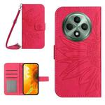 For OPPO Reno12 F 5G Global Skin Feel Sun Flower Embossed Flip Leather Phone Case with Lanyard(Rose Red)