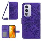 For OPPO A3 Pro 5G India / K12x 5G Global Skin Feel Sun Flower Embossed Flip Leather Phone Case with Lanyard(Dark Purple)