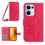 For OPPO Reno13 Global Skin Feel Sun Flower Embossed Flip Leather Phone Case with Lanyard(Rose Red)