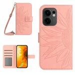 For OPPO Reno13 F 4G / 5G Skin Feel Sun Flower Embossed Flip Leather Phone Case with Lanyard(Pink)