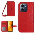 For OPPO A5x 4G Global / 5G Global Skin Feel Sun Flower Embossed Flip Leather Phone Case with Lanyard(Red)