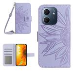 For OPPO A5x 4G Global / 5G Global Skin Feel Sun Flower Embossed Flip Leather Phone Case with Lanyard(Purple)