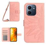 For OPPO A5x 4G Global / 5G Global Skin Feel Sun Flower Embossed Flip Leather Phone Case with Lanyard(Pink)