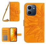 For OPPO A5x 4G Global / 5G Global Skin Feel Sun Flower Embossed Flip Leather Phone Case with Lanyard(Yellow)