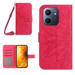 For OPPO A5x 4G Global / 5G Global Skin Feel Sun Flower Embossed Flip Leather Phone Case with Lanyard(Rose Red)