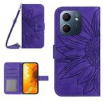 For OPPO A5x 4G Global / 5G Global Skin Feel Sun Flower Embossed Flip Leather Phone Case with Lanyard(Dark Purple)