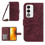 For OPPO A5 5G Global Skin Feel Sun Flower Embossed Flip Leather Phone Case with Lanyard(Wine Red)
