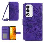 For OPPO A5 5G Global Skin Feel Sun Flower Embossed Flip Leather Phone Case with Lanyard(Dark Purple)