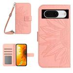 For Google Pixel 8 Skin Feel Sun Flower Embossed Flip Leather Phone Case with Lanyard(Pink)