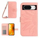 For Google Pixel 8a Skin Feel Sun Flower Embossed Flip Leather Phone Case with Lanyard(Pink)
