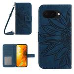 For Google Pixel 9a Skin Feel Sun Flower Embossed Flip Leather Phone Case with Lanyard(Inky Blue)