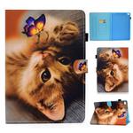 For iPad 9.7 (2017) / (2018) / Air 2 / Air Colored Drawing Stitching Horizontal Flip Leather Case with Holder & Card Slots & Sleep / Wake-up Function(Butterfly Cat)