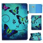 For iPad 9.7 (2017) / (2018) / Air 2 / Air Colored Drawing Stitching Horizontal Flip Leather Case with Holder & Card Slots & Sleep / Wake-up Function(Green Butterflies)