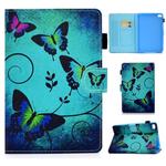 For iPad mini 5 / mini 4 / mini 3 / mini 2 / mini Colored Drawing Stitching Horizontal Flip Leather Case with Holder & Card Slots & Sleep / Wake-up Function(Green Butterflies)