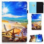 For Amazon Kindle fire HD8 2016 / 2017 / 2018 Colored Drawing Stitching Horizontal Flip Leather Case with Holder & Card Slots & Sleep / Wake-up Function(Blue Sky Starfish)