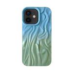 For iPhone 12 Wrinkle Gradient Oily Feel TPU Phone Case(Blue Green)