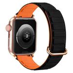 For Apple Watch 8 45mm  Reverse Buckle Magnetic Silicone Watch Band(Rose Buckle Black Orange)