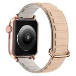 For Apple Watch SE 2022 44mm Reverse Buckle Magnetic Silicone Watch Band(Rose Buckle Milk Grey)