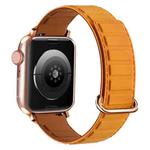 For Apple Watch SE 44mm Reverse Buckle Magnetic Silicone Watch Band(Rose Buckle Poppy Brown)