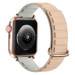 For Apple Watch 3 42mm Reverse Buckle Magnetic Silicone Watch Band(Rose Buckle Milk Grey)