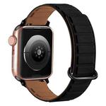 For Apple Watch 9 41mm Reverse Buckle Magnetic Silicone Watch Band(Black Buckle Black Brown)