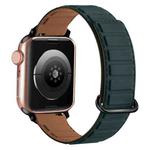 For Apple Watch 9 45mm Reverse Buckle Magnetic Silicone Watch Band(Black Buckle Green Brown)