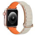For Apple Watch 9 45mm Reverse Buckle Magnetic Silicone Watch Band(Rose Buckle Starlight Orange)