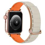 For Apple Watch SE 2023 44mm Reverse Buckle Magnetic Silicone Watch Band(Rose Buckle Starlight Orange)
