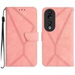 For Honor 90 Stitching Embossed Leather Phone Case(Pink)