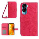 For Honor 90 Lite Skin Feel Sun Flower Pattern Leather Phone Case with Lanyard(Rose Red)