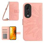 For Honor 90 Skin Feel Sun Flower Pattern Leather Phone Case with Lanyard(Pink)