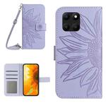 For Honor X6A Skin Feel Sun Flower Pattern Leather Phone Case with Lanyard(Purple)