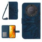 For Honor X9b Skin Feel Sun Flower Pattern Leather Phone Case with Lanyard(Inky Blue)