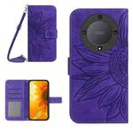 For Honor X9b Skin Feel Sun Flower Pattern Leather Phone Case with Lanyard(Dark Purple)