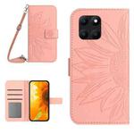 For Honor X8b Skin Feel Sun Flower Pattern Leather Phone Case with Lanyard(Pink)