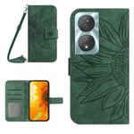For Honor 90 Smart Skin Feel Sun Flower Pattern Leather Phone Case with Lanyard(Green)