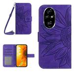 For Honor 200 5G Global Skin Feel Sun Flower Pattern Leather Phone Case with Lanyard(Dark Purple)