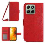 For Honor X6b Skin Feel Sun Flower Pattern Leather Phone Case with Lanyard(Red)