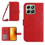 For Honor 200 Smart Global Skin Feel Sun Flower Pattern Leather Phone Case with Lanyard(Red)