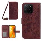 For Honor X5b 4G / X5b Plus 4G Skin Feel Sun Flower Pattern Leather Phone Case with Lanyard(Wine Red)