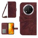 For Honor X9c Skin Feel Sun Flower Pattern Leather Phone Case with Lanyard(Wine Red)