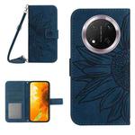 For Honor X9c Skin Feel Sun Flower Pattern Leather Phone Case with Lanyard(Inky Blue)