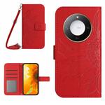 For Honor X9c Smart Skin Feel Sun Flower Pattern Leather Phone Case with Lanyard(Red)