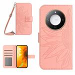 For Honor X9c Smart Skin Feel Sun Flower Pattern Leather Phone Case with Lanyard(Pink)