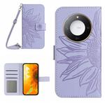 For Honor X9c Smart Skin Feel Sun Flower Pattern Leather Phone Case with Lanyard(Purple)