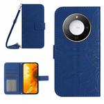 For Honor X9c Smart Skin Feel Sun Flower Pattern Leather Phone Case with Lanyard(Dark Blue)