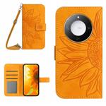 For Honor X9c Smart Skin Feel Sun Flower Pattern Leather Phone Case with Lanyard(Yellow)